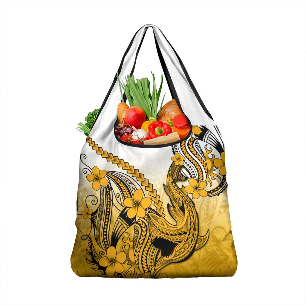Gold Gradient Hawaii Grocery Bag Polynesian Shark Tattoo With Plumeria LT14 1-pack One Size Gold - Polynesian Pride