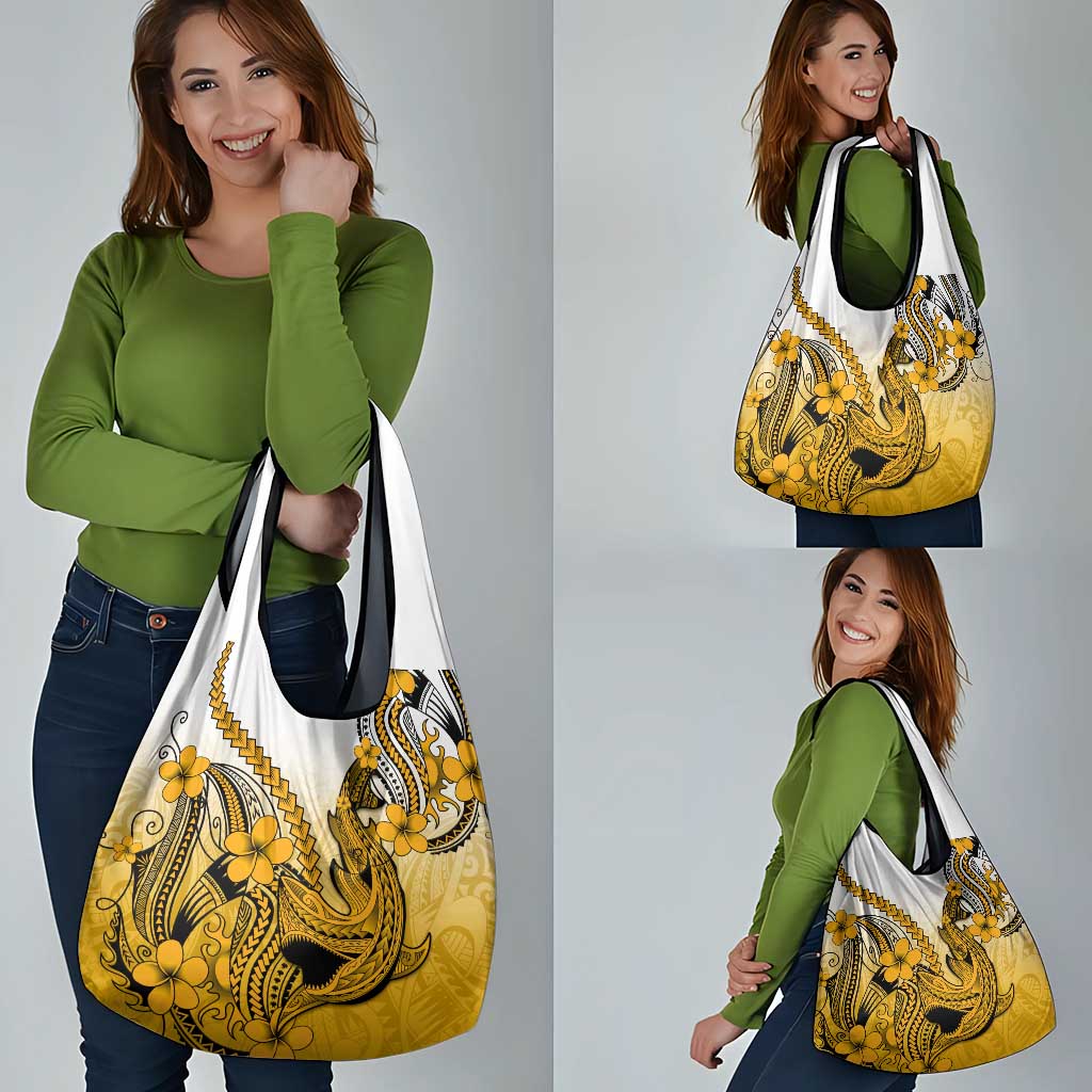 Gold Gradient Hawaii Grocery Bag Polynesian Shark Tattoo With Plumeria LT14 - Polynesian Pride