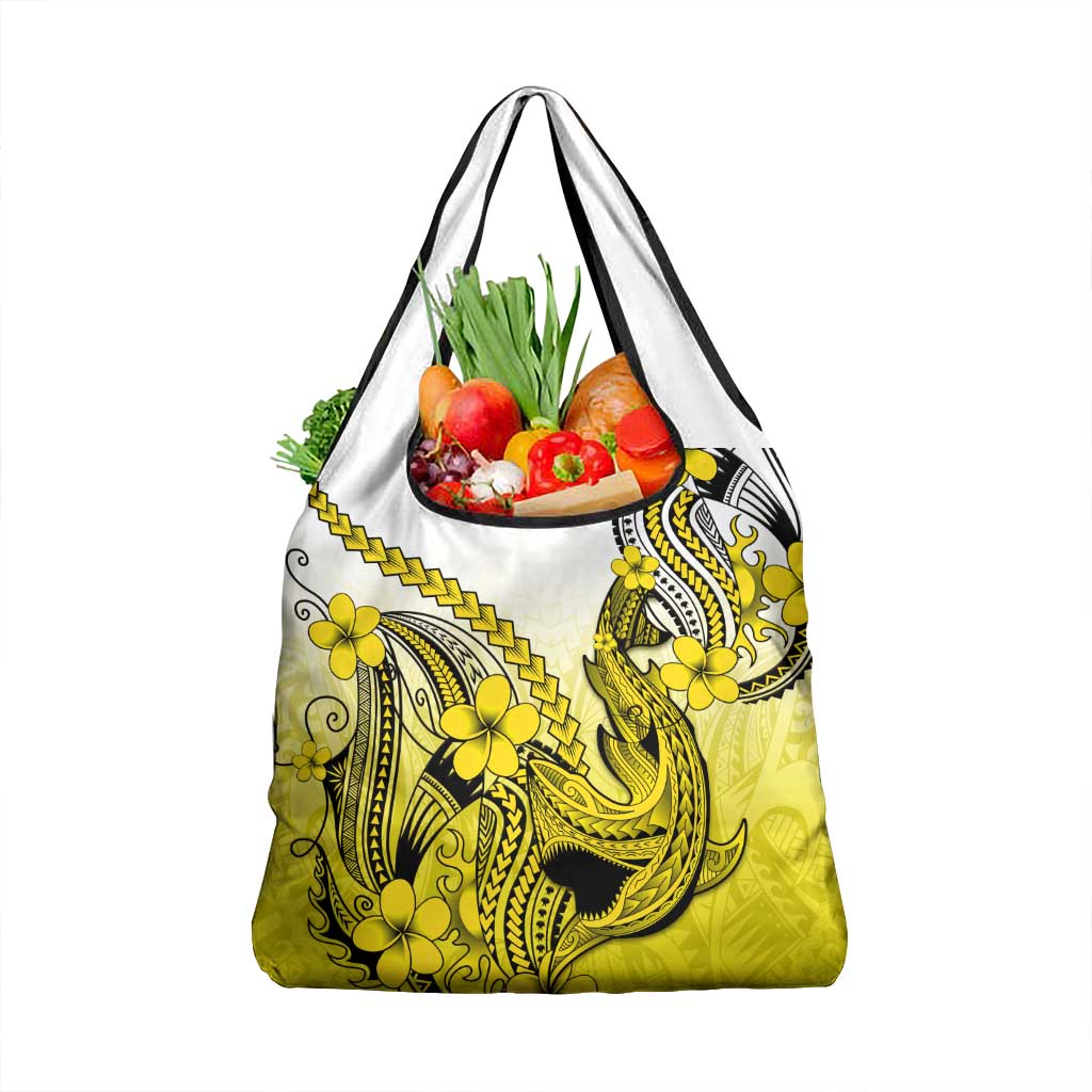 Yellow Gradient Hawaii Grocery Bag Polynesian Shark Tattoo With Plumeria LT14 1-pack One Size Yellow - Polynesian Pride