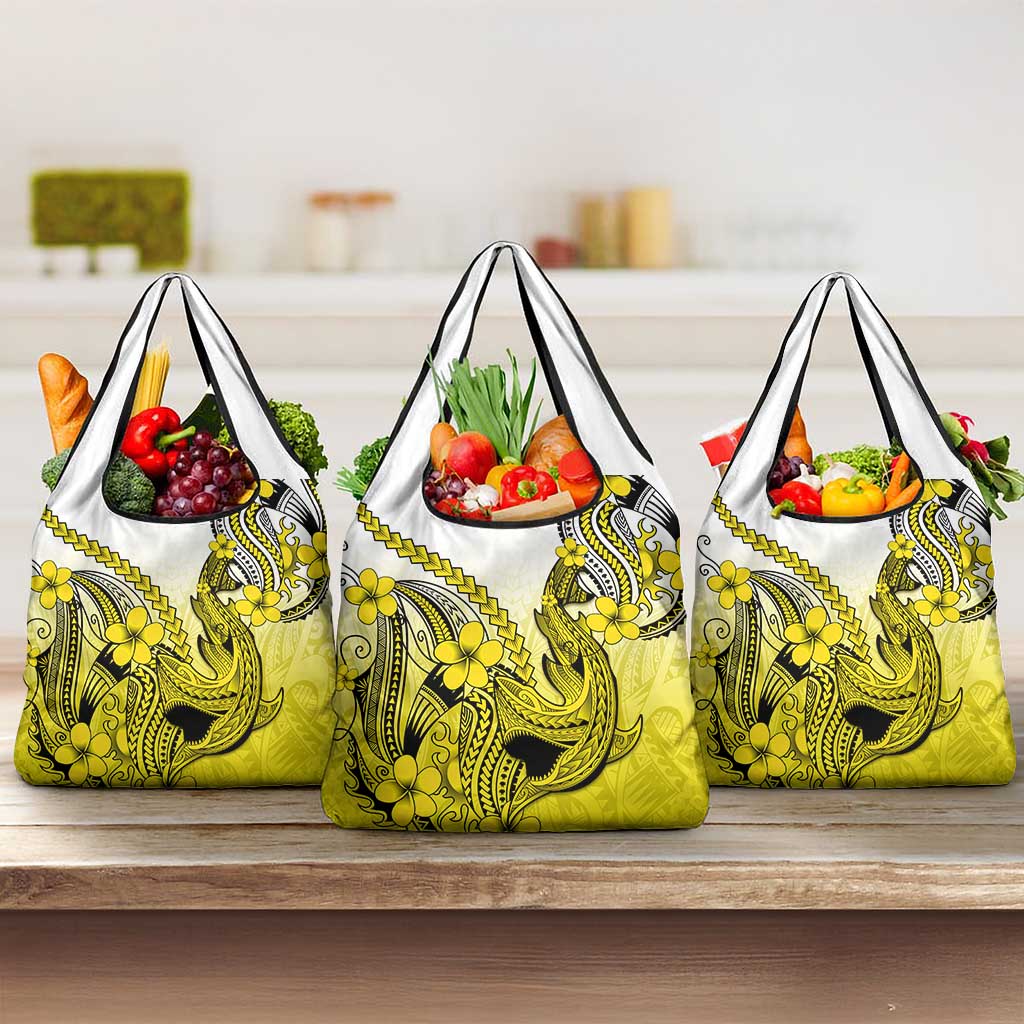 Yellow Gradient Hawaii Grocery Bag Polynesian Shark Tattoo With Plumeria LT14 3-pack One Size Yellow - Polynesian Pride