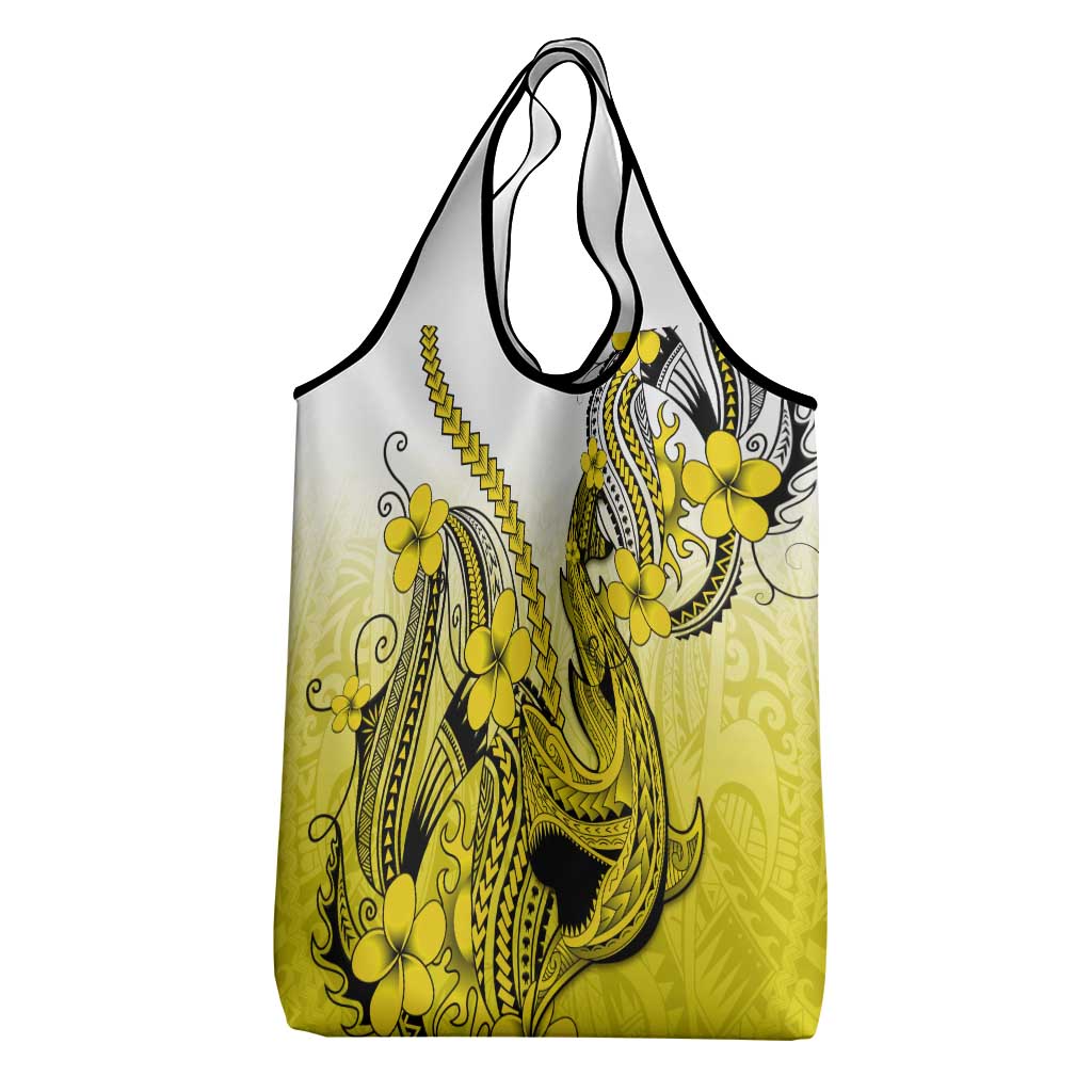 Yellow Gradient Hawaii Grocery Bag Polynesian Shark Tattoo With Plumeria LT14 - Polynesian Pride