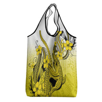 Yellow Gradient Hawaii Grocery Bag Polynesian Shark Tattoo With Plumeria LT14 - Polynesian Pride