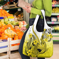 Yellow Gradient Hawaii Grocery Bag Polynesian Shark Tattoo With Plumeria LT14 - Polynesian Pride