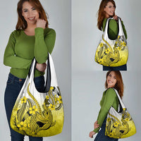 Yellow Gradient Hawaii Grocery Bag Polynesian Shark Tattoo With Plumeria LT14 - Polynesian Pride