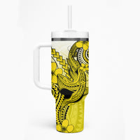 Hawaii Tumbler With Handle Polynesian Shark Tattoo With Plumeria Yellow Gradient