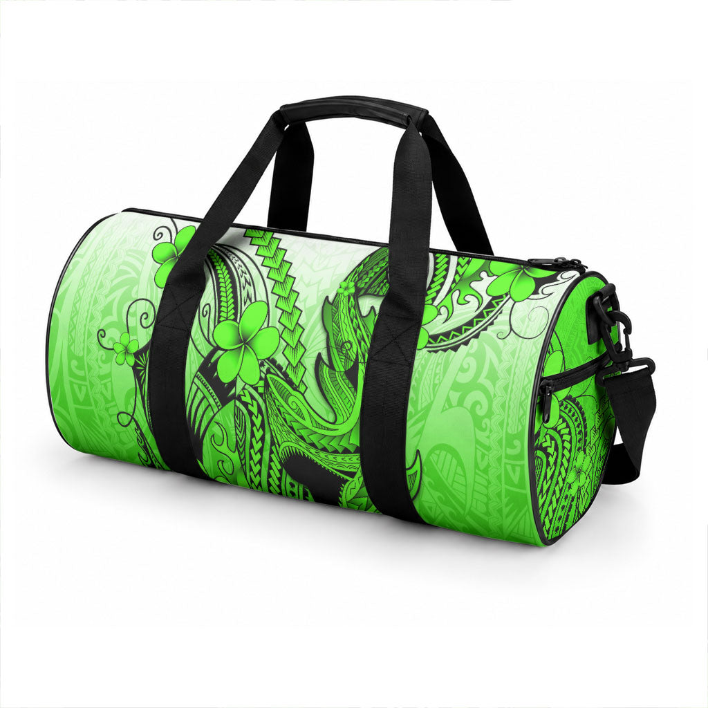 Hawaii Duffle Bag Polynesian Shark Tattoo With Plumeria Green Gradient LT14 - Polynesian Pride