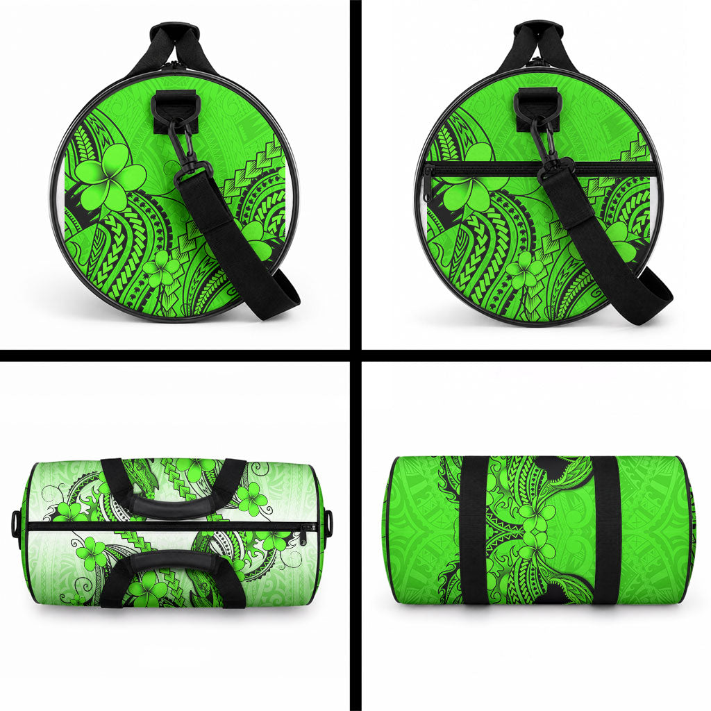 Hawaii Duffle Bag Polynesian Shark Tattoo With Plumeria Green Gradient LT14 - Polynesian Pride