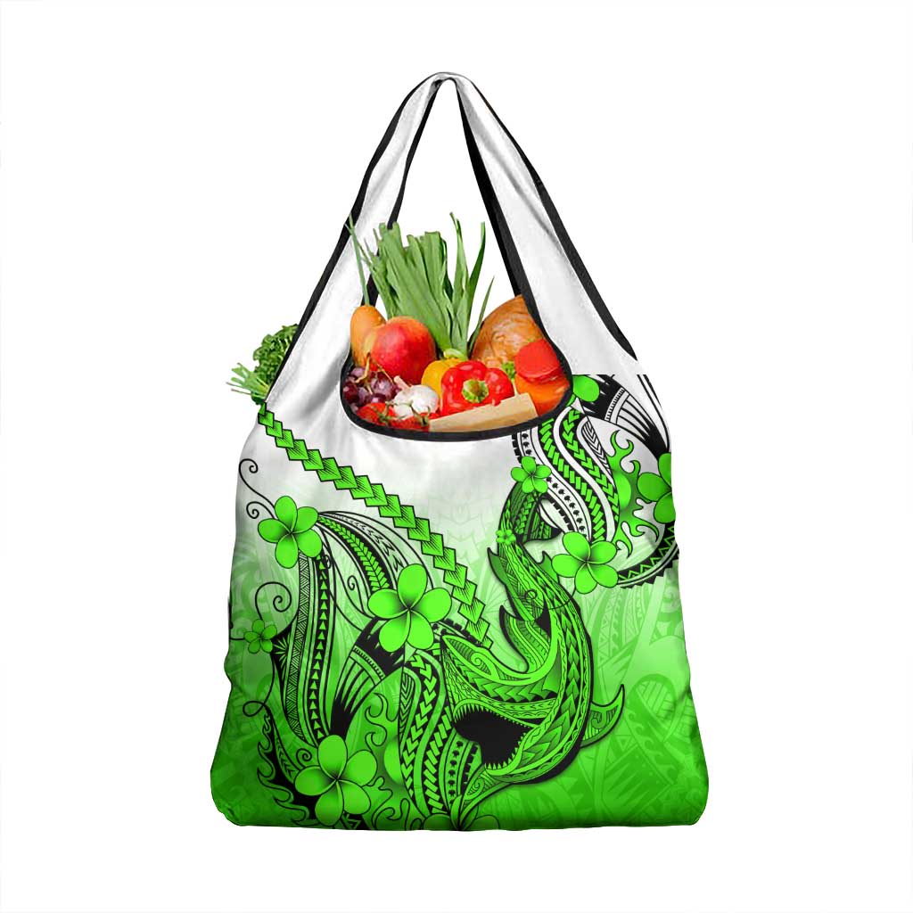 Green Gradient Hawaii Grocery Bag Polynesian Shark Tattoo With Plumeria LT14 1-pack One Size Green - Polynesian Pride