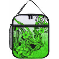 Hawaii Lunch Bag Polynesian Shark Tattoo With Plumeria Green Gradient LT14 10.2 × 8.3 × 4.3 inch Green - Polynesian Pride