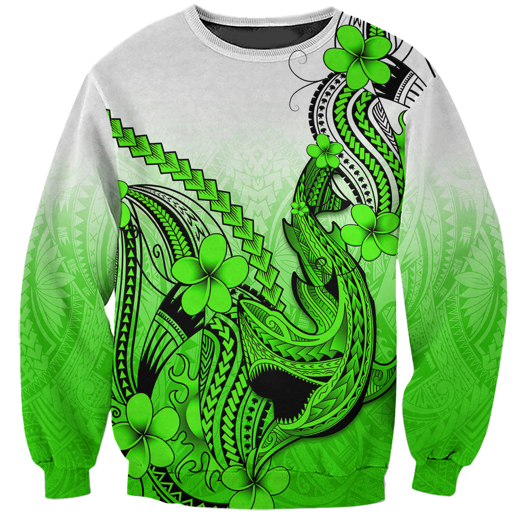 Hawaii Sweatshirt Polynesian Shark Tattoo With Plumeria Green Gradient LT14 Unisex Green - Polynesian Pride