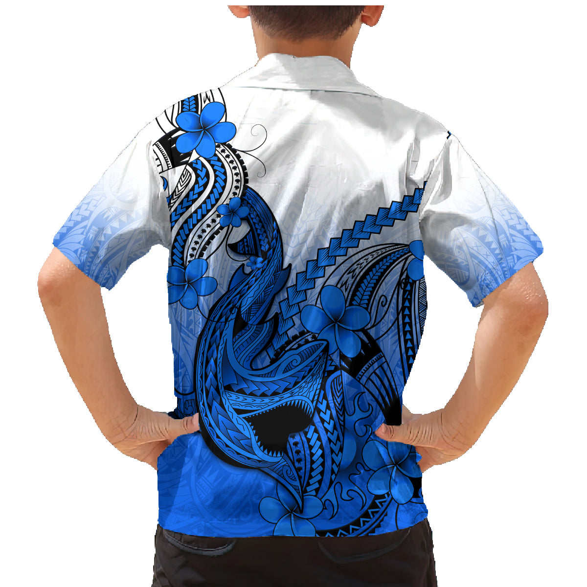 Blue Hawaii Family Matching Outfits Off Shoulder Maxi Dress And Hawaiian Shirt Polynesian Shark Tattoo LT14 - Polynesian Pride