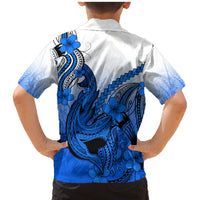 Blue Hawaii Family Matching Outfits Off Shoulder Maxi Dress And Hawaiian Shirt Polynesian Shark Tattoo LT14 - Polynesian Pride