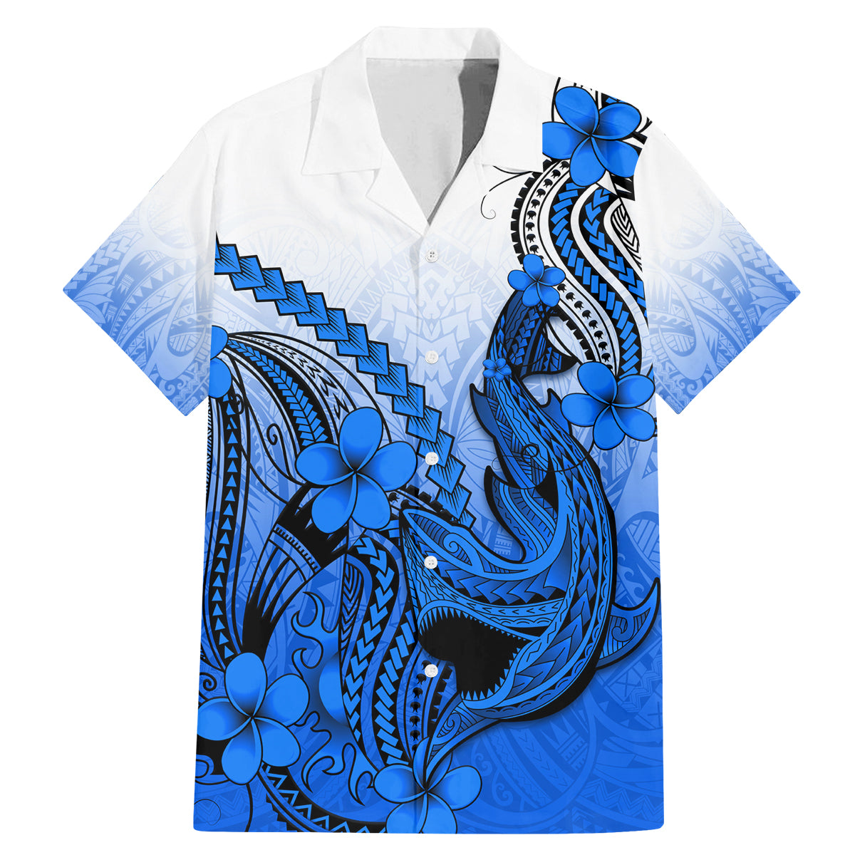 Blue Hawaii Family Matching Outfits Off Shoulder Maxi Dress And Hawaiian Shirt Polynesian Shark Tattoo LT14 Dad's Shirt - Short Sleeve Blue - Polynesian Pride