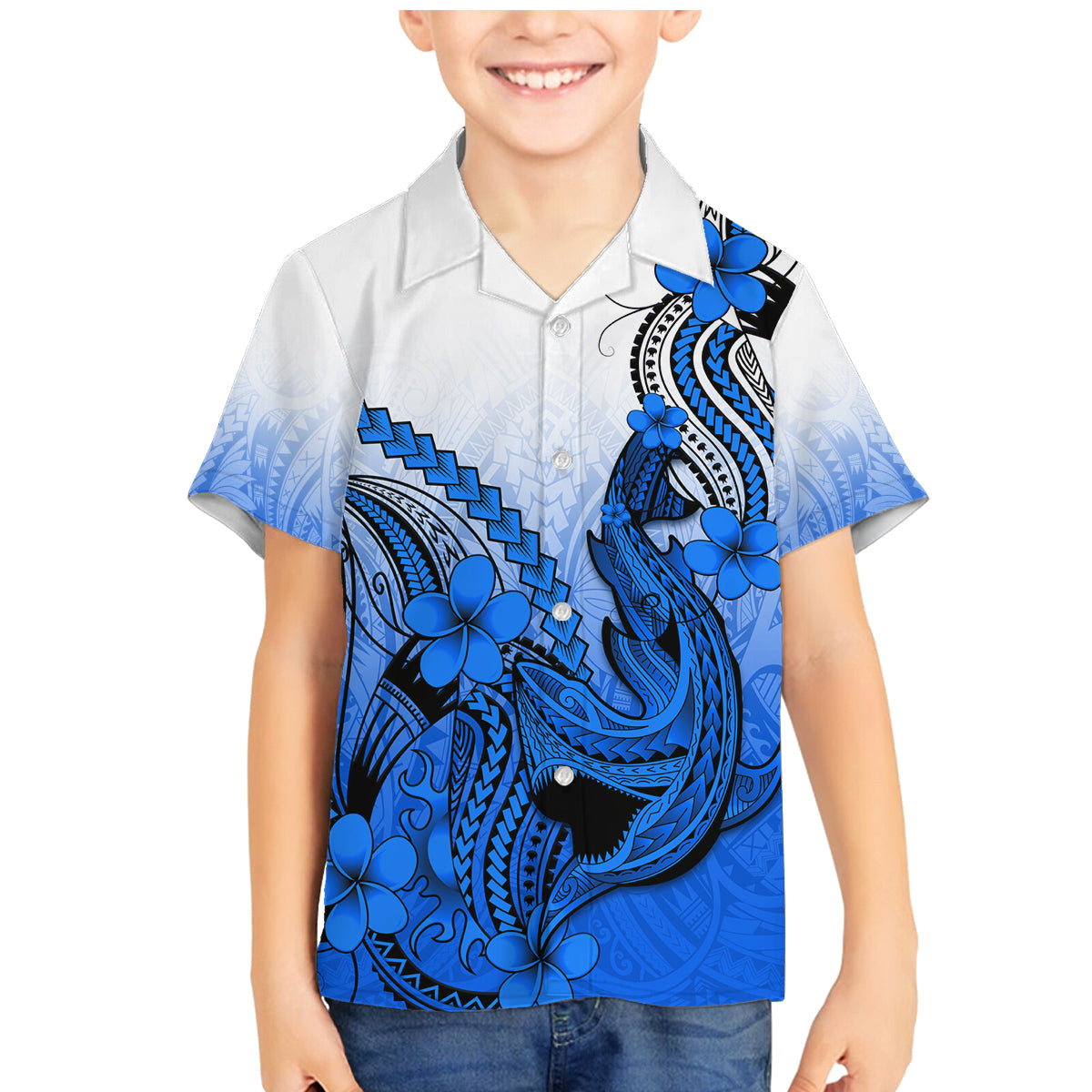 Blue Hawaii Family Matching Outfits Mermaid Dress And Hawaiian Shirt Polynesian Shark Tattoo LT14 Son's Shirt - Polynesian Pride
