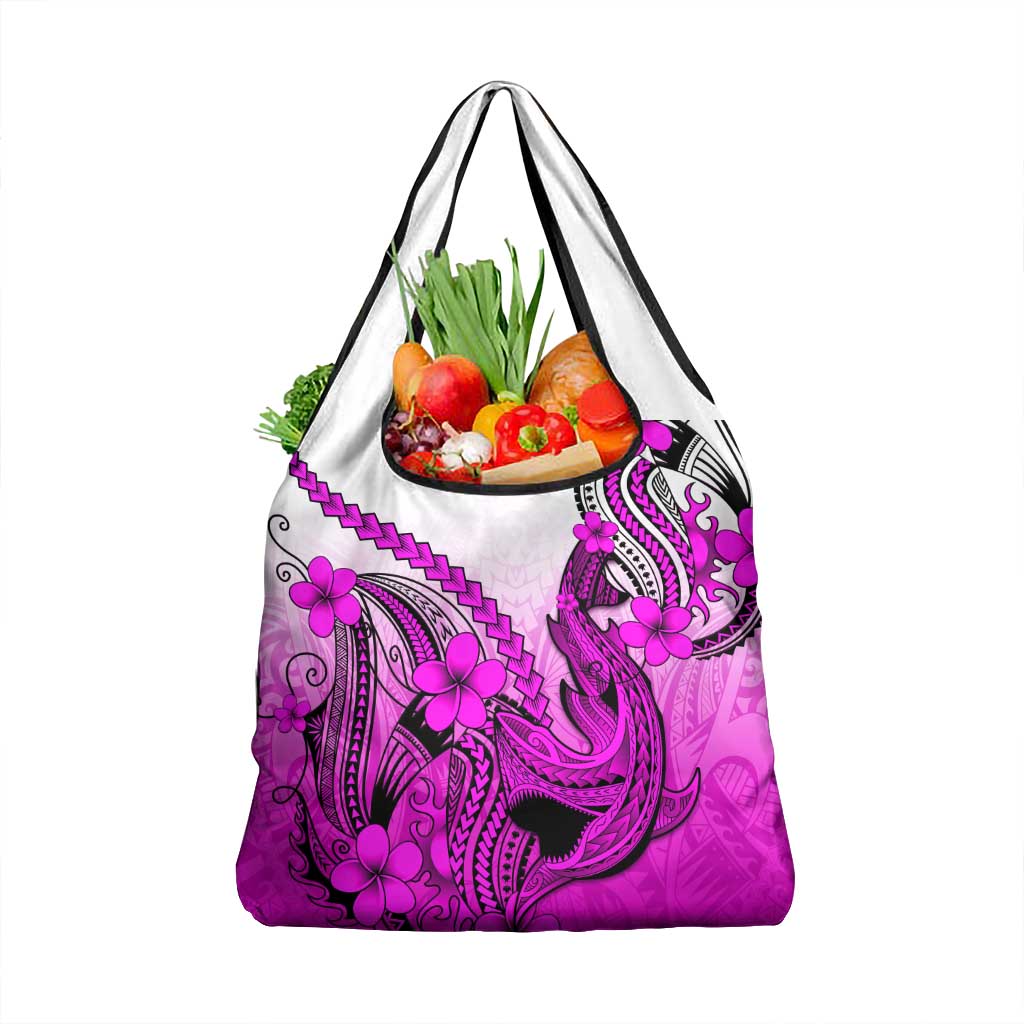 Pink Gradient Hawaii Grocery Bag Polynesian Shark Tattoo With Plumeria LT14 1-pack One Size Pink - Polynesian Pride