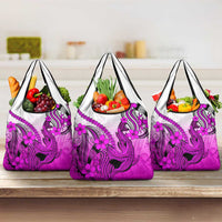 Pink Gradient Hawaii Grocery Bag Polynesian Shark Tattoo With Plumeria LT14 3-pack One Size Pink - Polynesian Pride