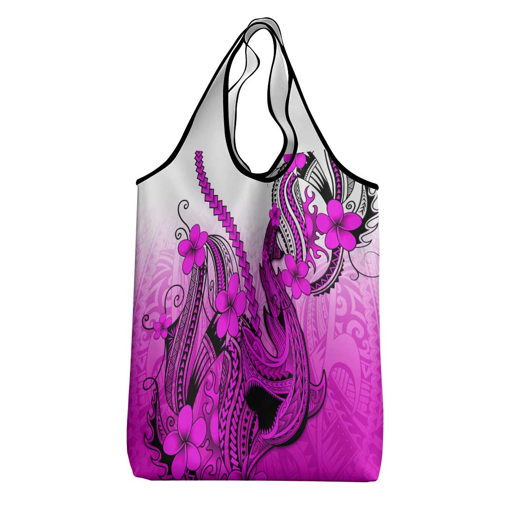 Pink Gradient Hawaii Grocery Bag Polynesian Shark Tattoo With Plumeria LT14 - Polynesian Pride