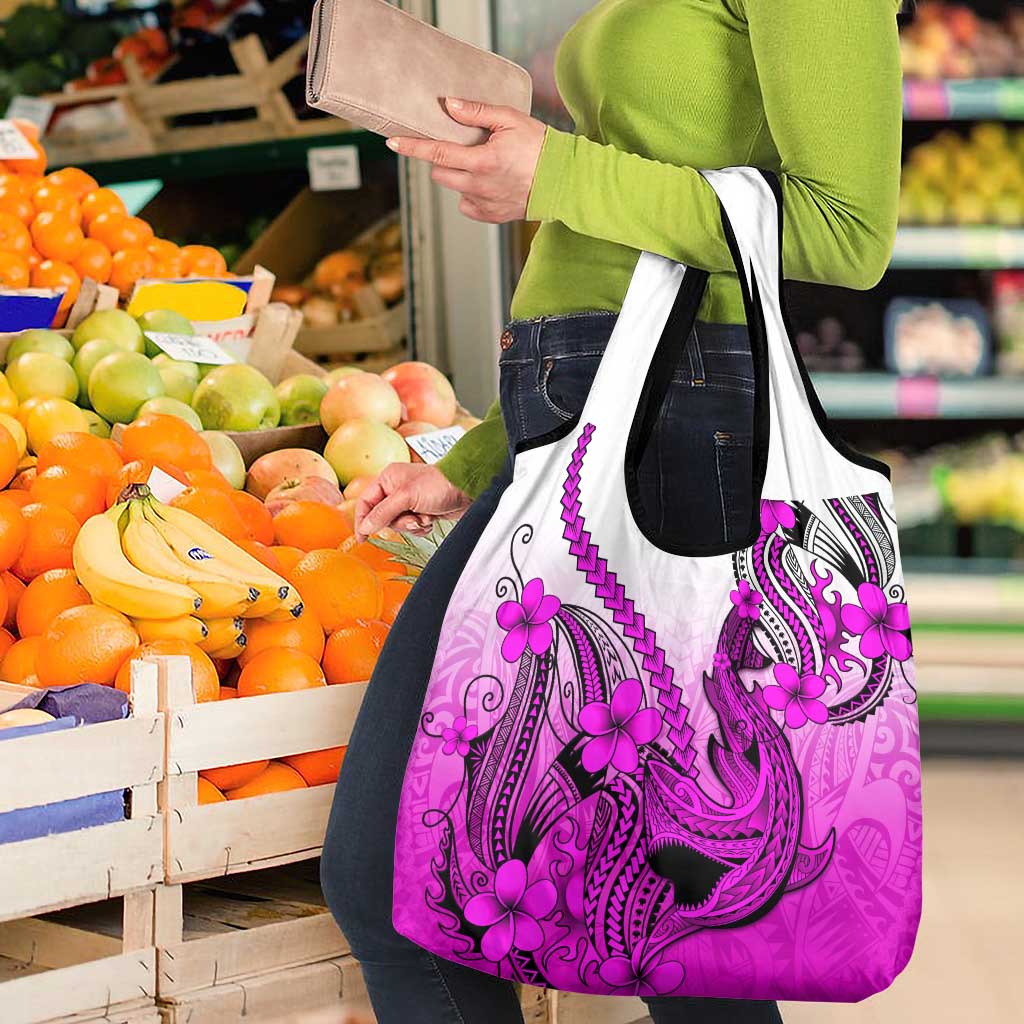 Pink Gradient Hawaii Grocery Bag Polynesian Shark Tattoo With Plumeria LT14 - Polynesian Pride