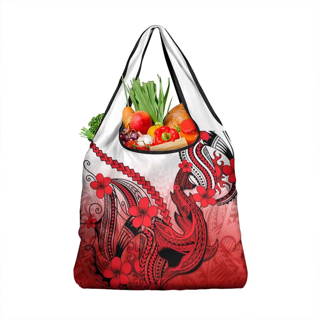 Red Gradient Hawaii Grocery Bag Polynesian Shark Tattoo With Plumeria LT14 1-pack One Size Red - Polynesian Pride