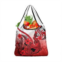 Red Gradient Hawaii Grocery Bag Polynesian Shark Tattoo With Plumeria LT14 1-pack One Size Red - Polynesian Pride