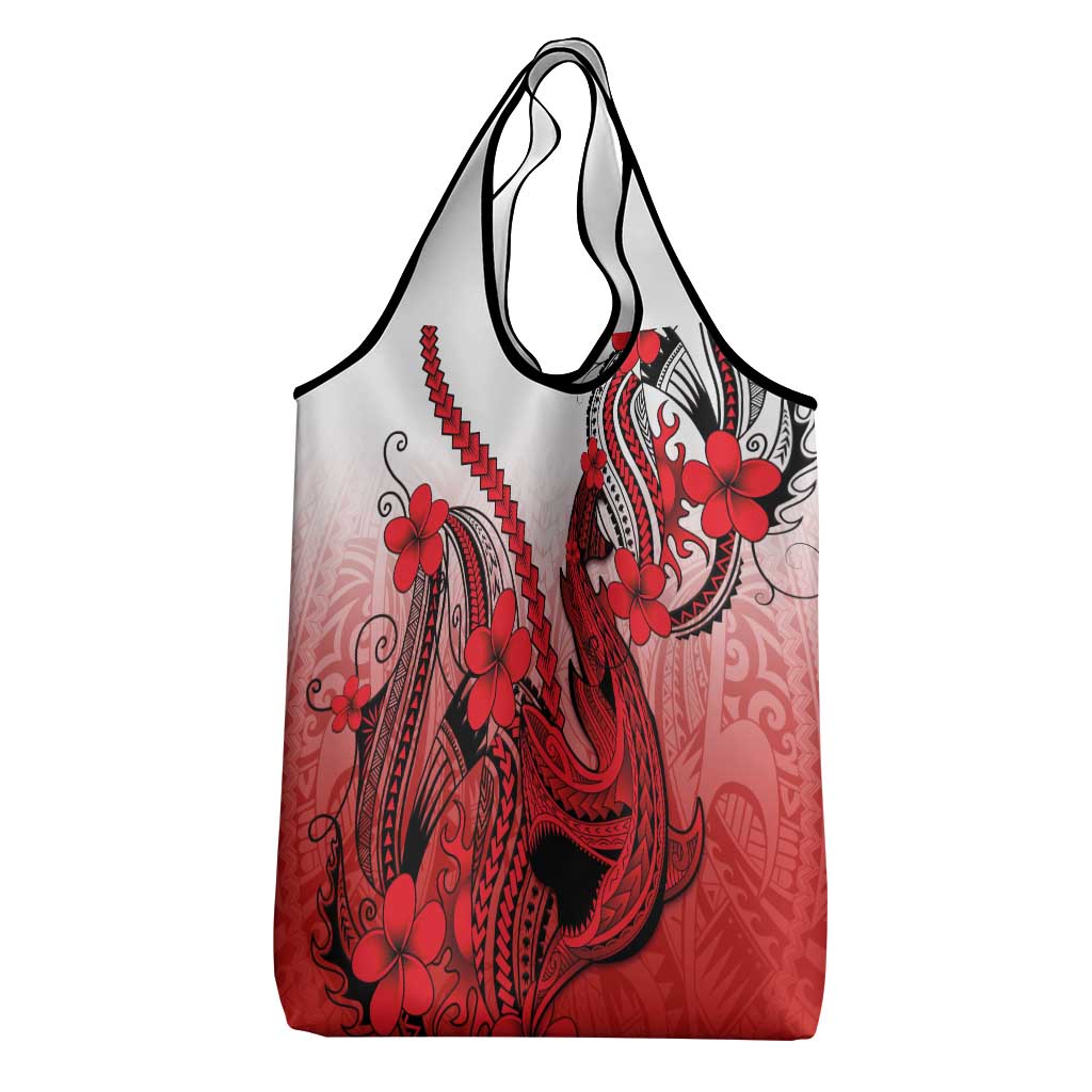 Red Gradient Hawaii Grocery Bag Polynesian Shark Tattoo With Plumeria LT14 - Polynesian Pride