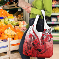 Red Gradient Hawaii Grocery Bag Polynesian Shark Tattoo With Plumeria LT14 - Polynesian Pride