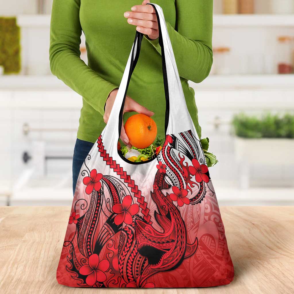 Red Gradient Hawaii Grocery Bag Polynesian Shark Tattoo With Plumeria LT14 - Polynesian Pride