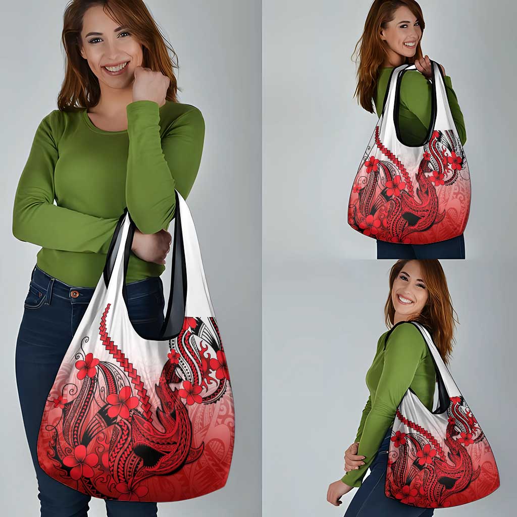 Red Gradient Hawaii Grocery Bag Polynesian Shark Tattoo With Plumeria LT14 - Polynesian Pride