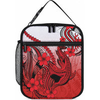 Hawaii Lunch Bag Polynesian Shark Tattoo With Plumeria Red Gradient LT14 10.2 × 8.3 × 4.3 inch Red - Polynesian Pride
