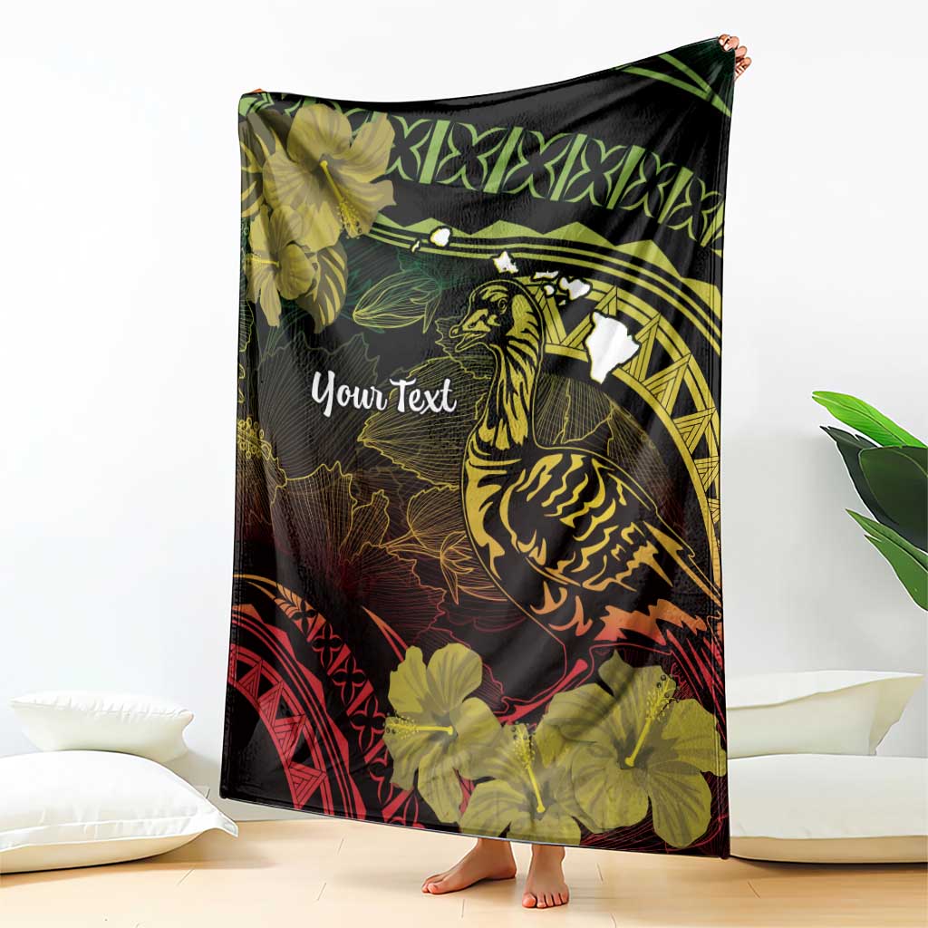 Personalised Hawaii Nene Goose Blanket Hawaiian Map Hibiscus Polynesian Art - Reggae Gradient LT14 - Polynesian Pride