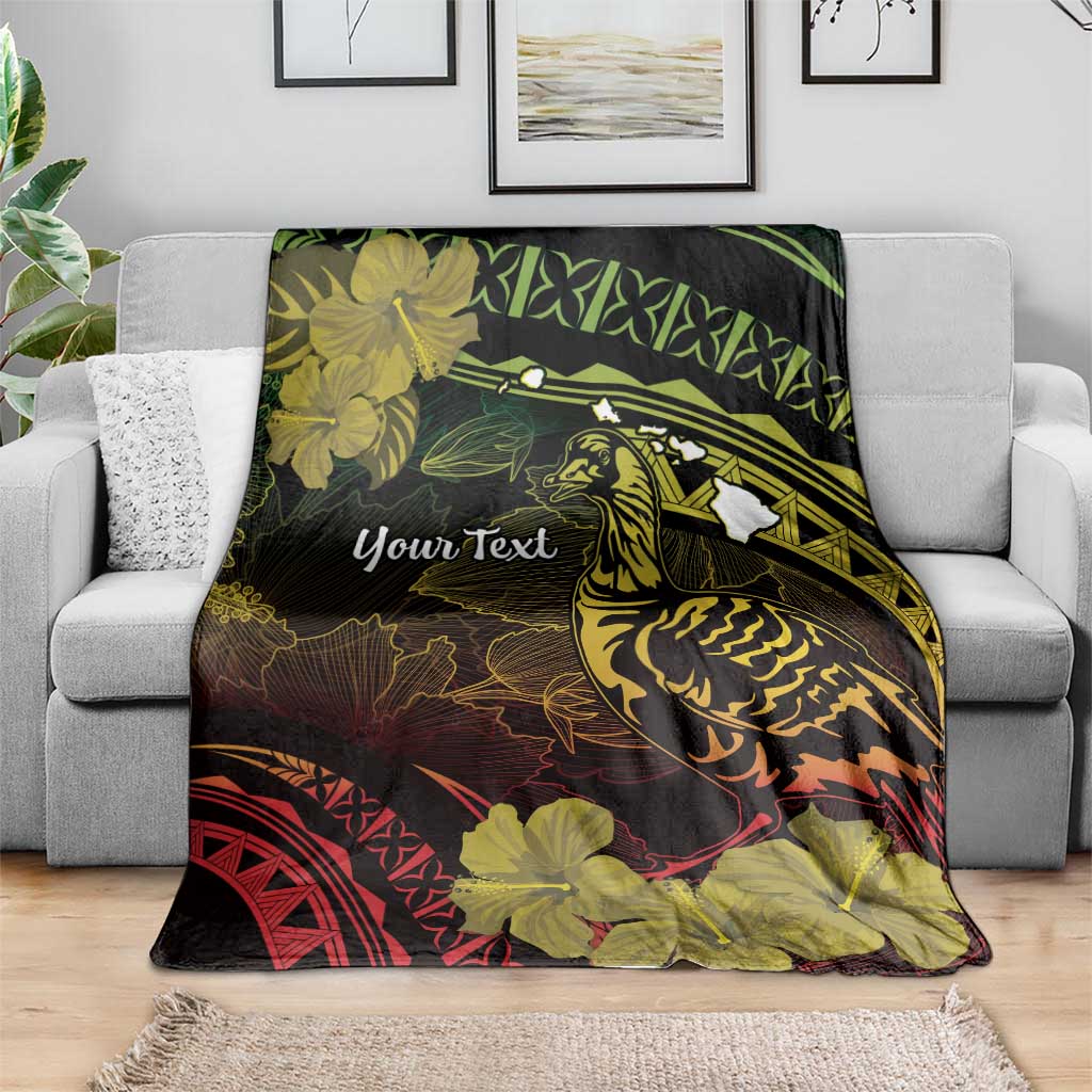 Personalised Hawaii Nene Goose Blanket Hawaiian Map Hibiscus Polynesian Art - Reggae Gradient LT14 - Polynesian Pride