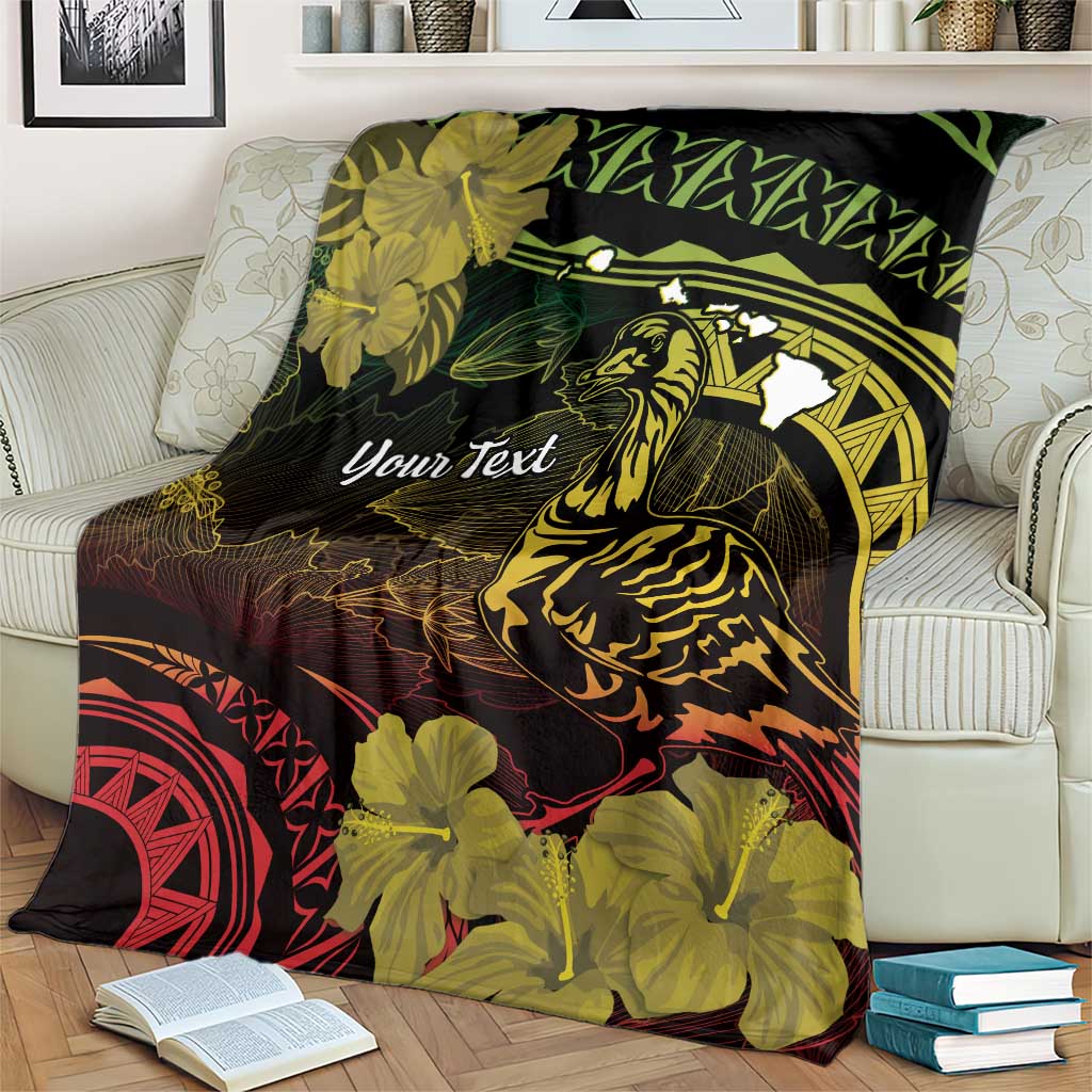 Personalised Hawaii Nene Goose Blanket Hawaiian Map Hibiscus Polynesian Art - Reggae Gradient LT14 - Polynesian Pride