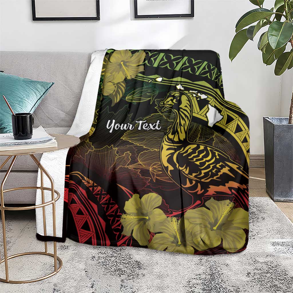 Personalised Hawaii Nene Goose Blanket Hawaiian Map Hibiscus Polynesian Art - Reggae Gradient LT14 - Polynesian Pride