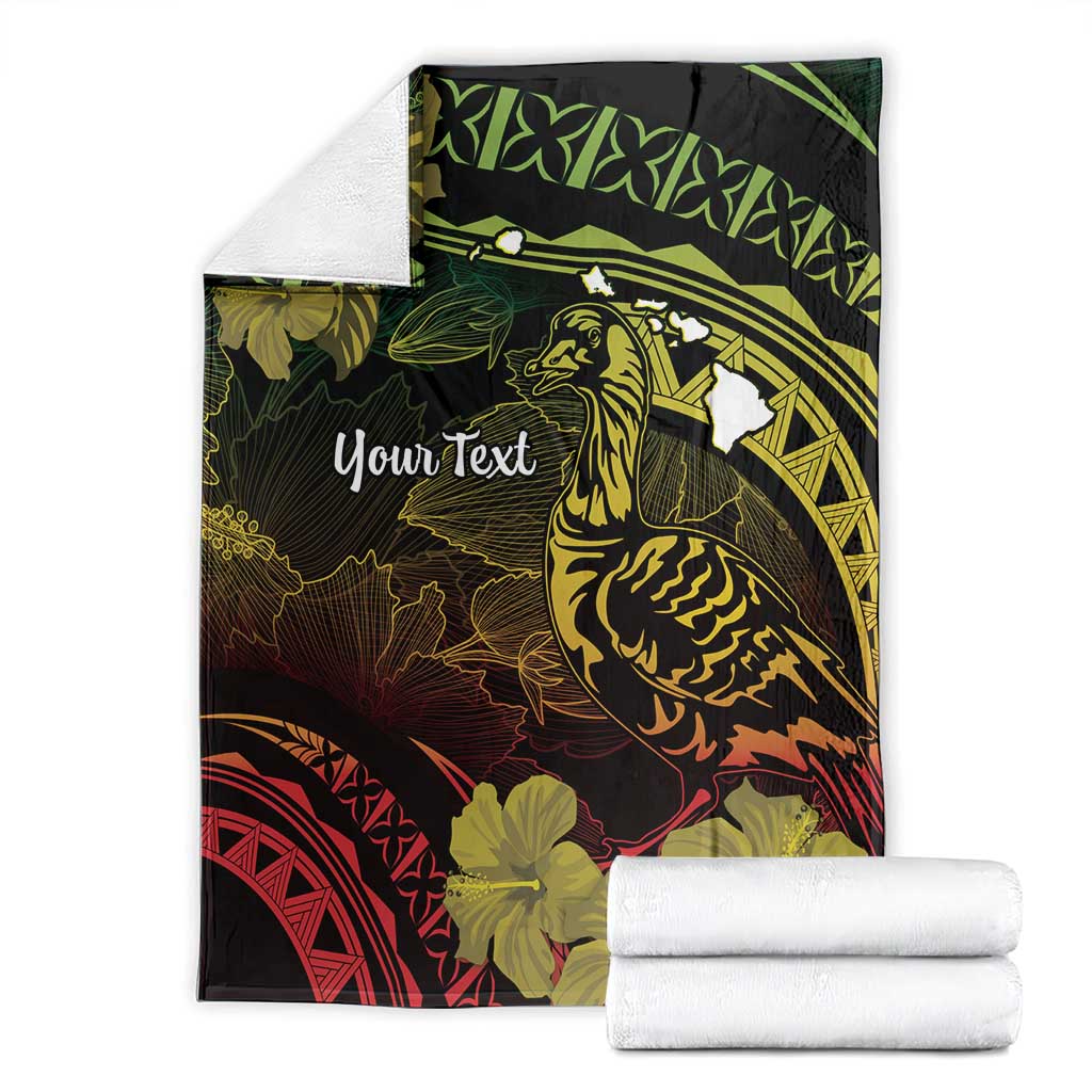 Personalised Hawaii Nene Goose Blanket Hawaiian Map Hibiscus Polynesian Art - Reggae Gradient LT14 - Polynesian Pride