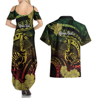 Personalised Hawaii Nene Goose Couples Matching Summer Maxi Dress and Hawaiian Shirt Hawaiian Map Hibiscus Polynesian Art - Reggae Gradient