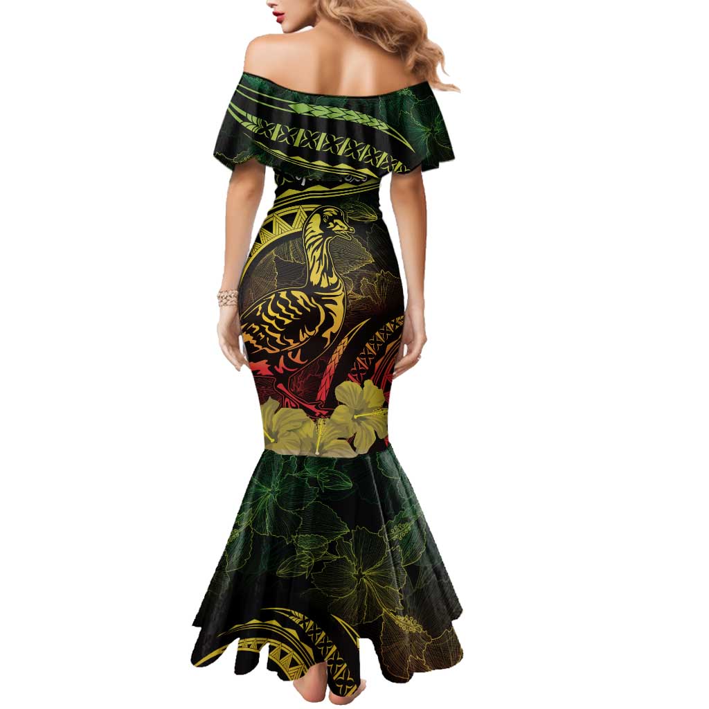 Personalised Hawaii Nene Goose Family Matching Mermaid Dress and Hawaiian Shirt Hawaiian Map Hibiscus Polynesian Art - Reggae Gradient LT14 - Polynesian Pride