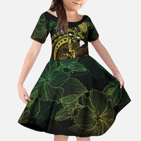 Personalised Hawaii Nene Goose Family Matching Off Shoulder Maxi Dress and Hawaiian Shirt Hawaiian Map Hibiscus Polynesian Art - Reggae Gradient LT14 Daughter's Dress Reggae - Polynesian Pride