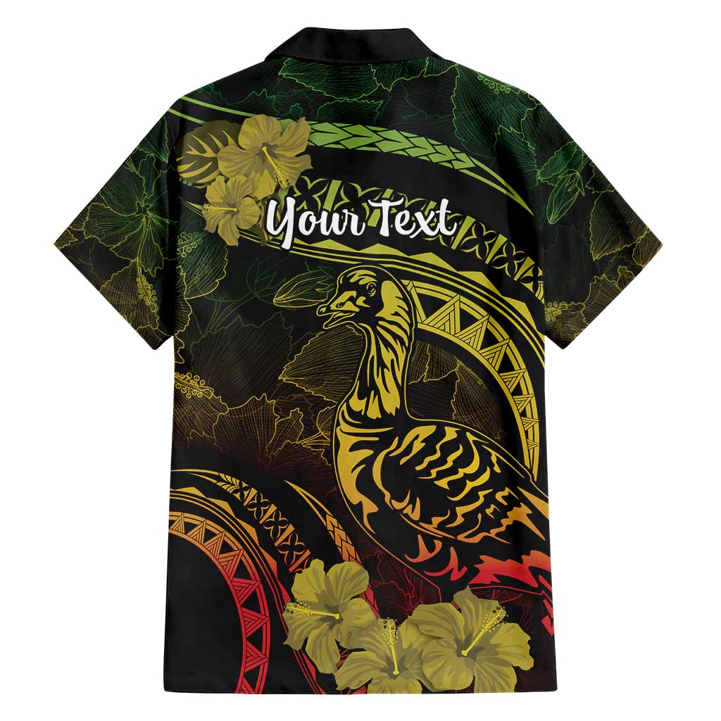 Personalised Hawaii Nene Goose Family Matching Off Shoulder Maxi Dress and Hawaiian Shirt Hawaiian Map Hibiscus Polynesian Art - Reggae Gradient LT14 - Polynesian Pride