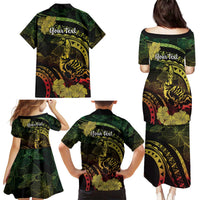 Personalised Hawaii Nene Goose Family Matching Puletasi and Hawaiian Shirt Hawaiian Map Hibiscus Polynesian Art - Reggae Gradient LT14 - Polynesian Pride