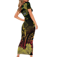 Personalised Hawaii Nene Goose Family Matching Short Sleeve Bodycon Dress and Hawaiian Shirt Hawaiian Map Hibiscus Polynesian Art - Reggae Gradient