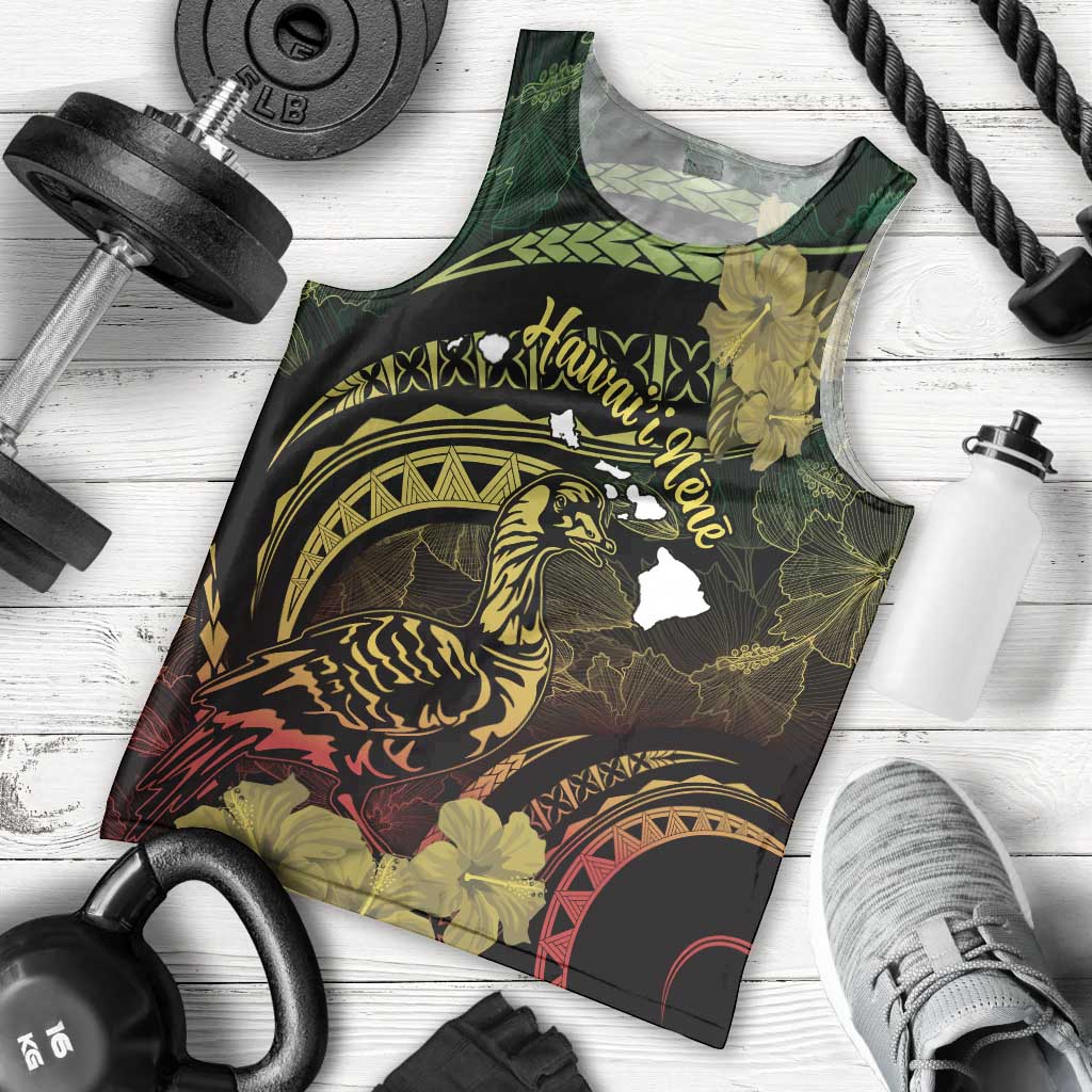 Personalised Hawaii Nene Goose Men Tank Top Hawaiian Map Hibiscus Polynesian Art - Reggae Gradient