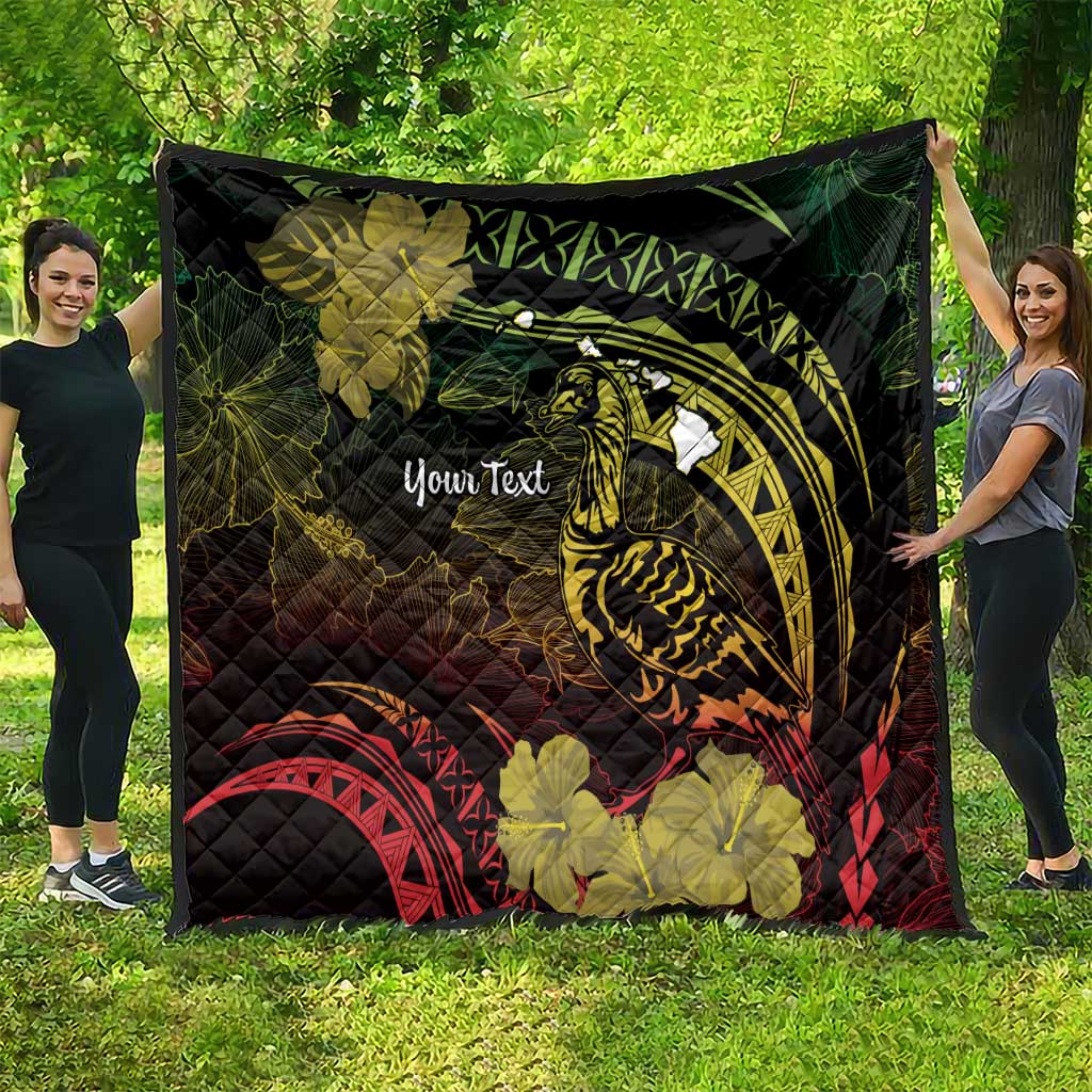 Personalised Hawaii Nene Goose Quilt Hawaiian Map Hibiscus Polynesian Art - Reggae Gradient LT14 - Polynesian Pride