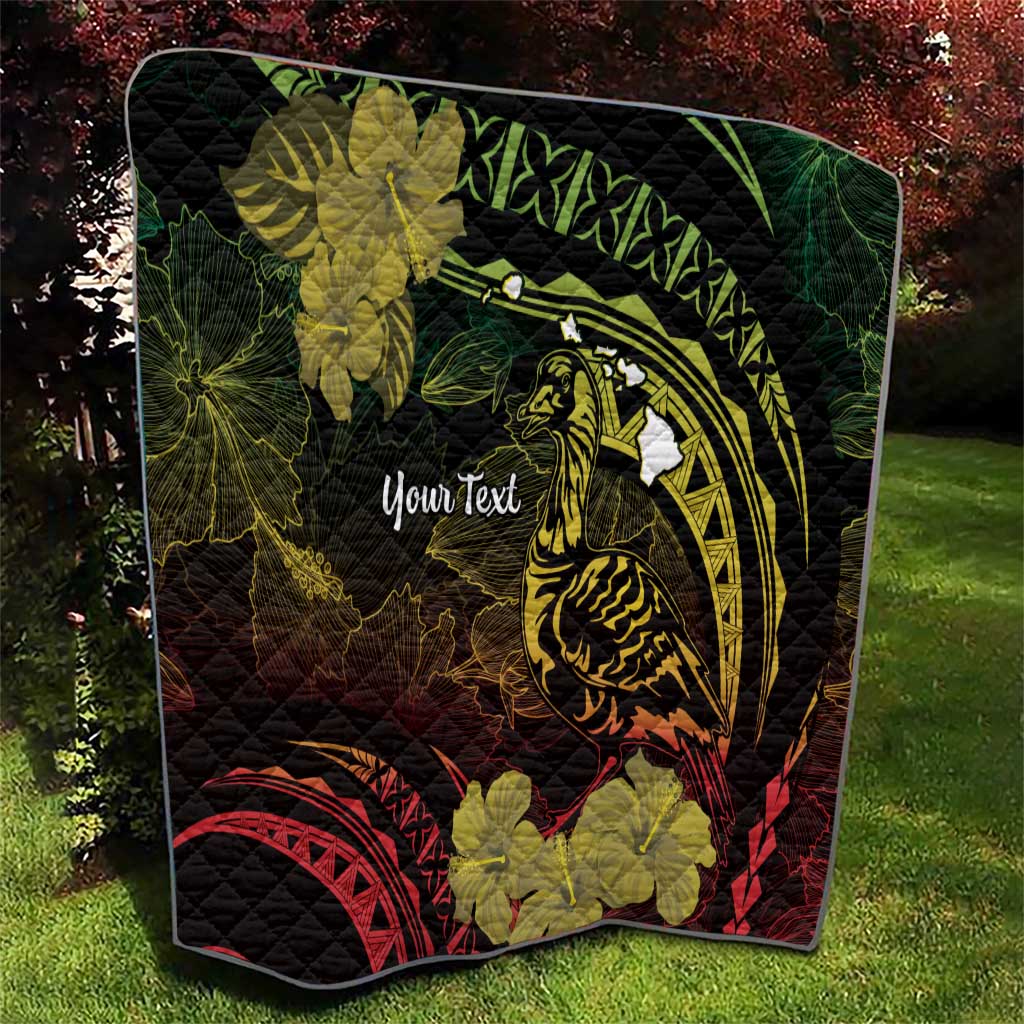 Personalised Hawaii Nene Goose Quilt Hawaiian Map Hibiscus Polynesian Art - Reggae Gradient LT14 - Polynesian Pride