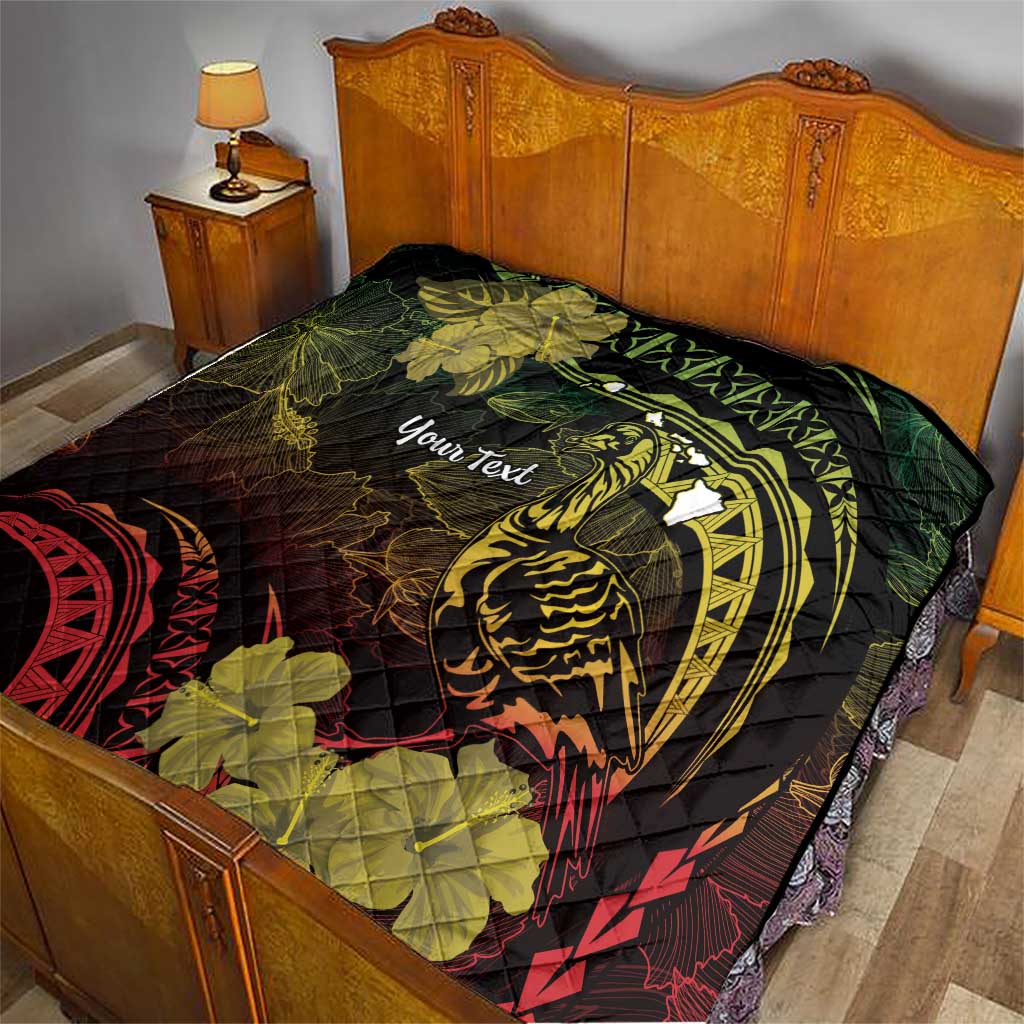 Personalised Hawaii Nene Goose Quilt Hawaiian Map Hibiscus Polynesian Art - Reggae Gradient LT14 - Polynesian Pride
