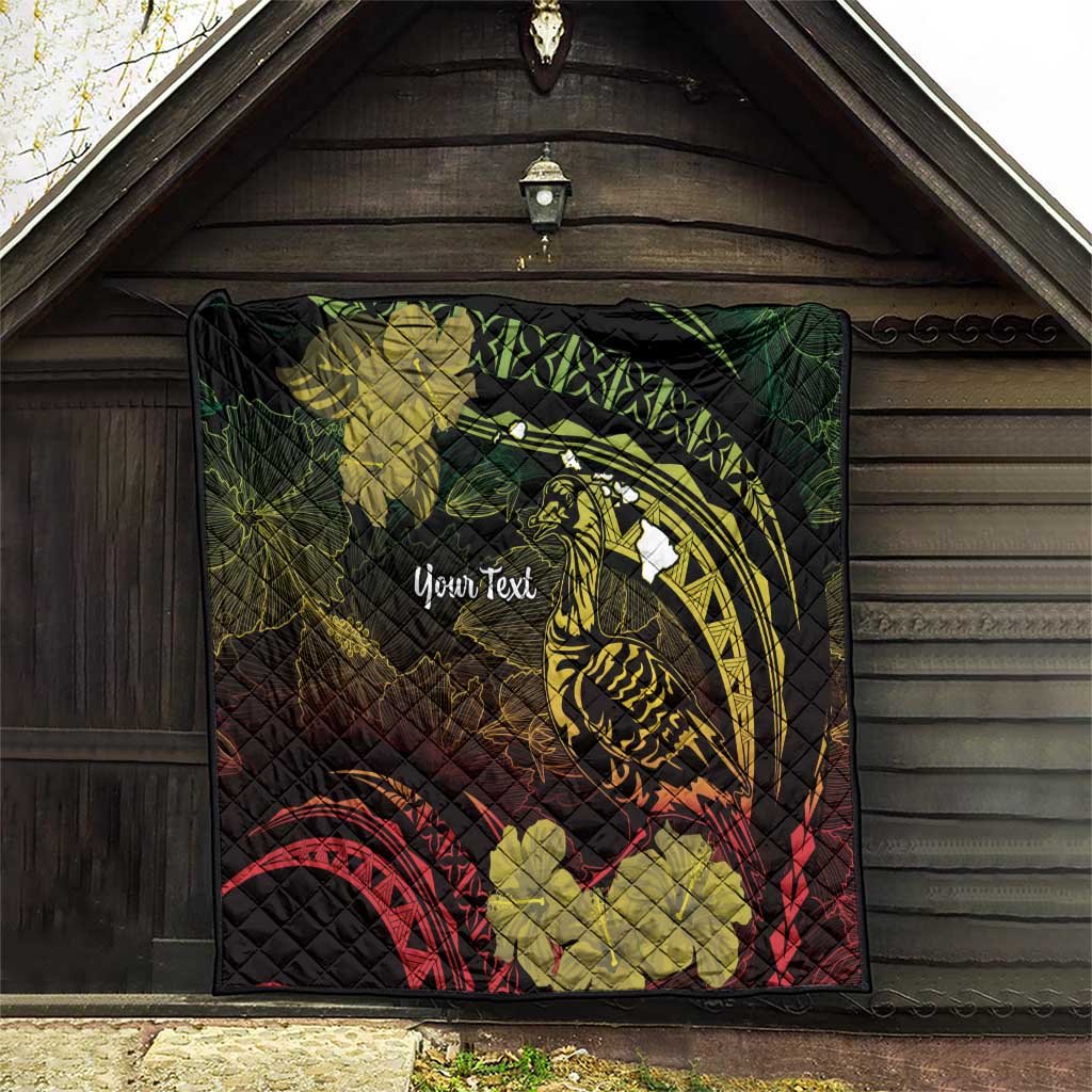 Personalised Hawaii Nene Goose Quilt Hawaiian Map Hibiscus Polynesian Art - Reggae Gradient LT14 - Polynesian Pride