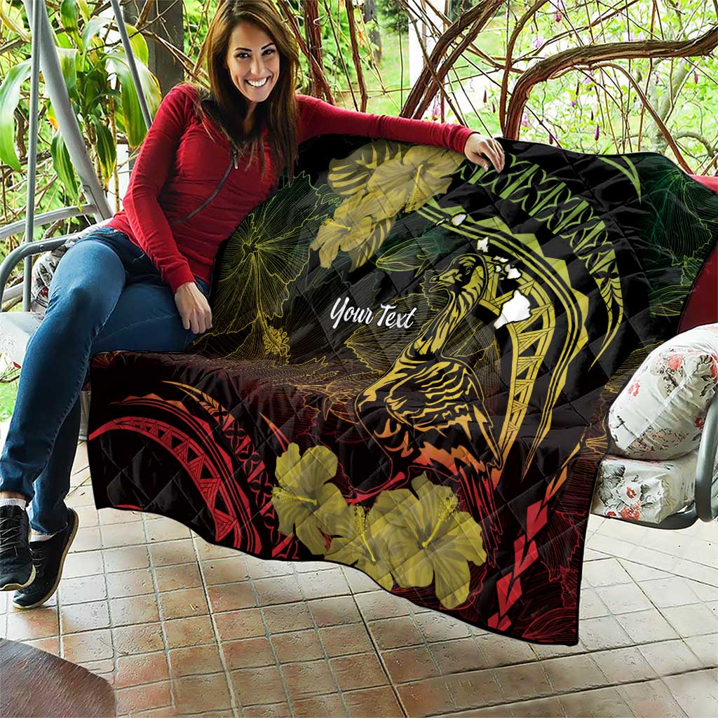 Personalised Hawaii Nene Goose Quilt Hawaiian Map Hibiscus Polynesian Art - Reggae Gradient LT14 - Polynesian Pride