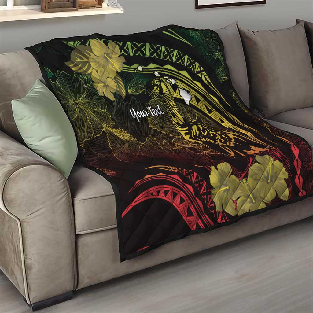 Personalised Hawaii Nene Goose Quilt Hawaiian Map Hibiscus Polynesian Art - Reggae Gradient LT14 - Polynesian Pride