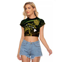 Personalised Hawaii Nene Goose Raglan Cropped T Shirt Hawaiian Map Hibiscus Polynesian Art - Reggae Gradient LT14 Female Reggae - Polynesian Pride