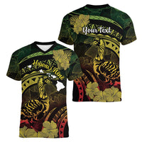Personalised Hawaii Nene Goose Women V-Neck T-Shirt Hawaiian Map Hibiscus Polynesian Art - Reggae Gradient