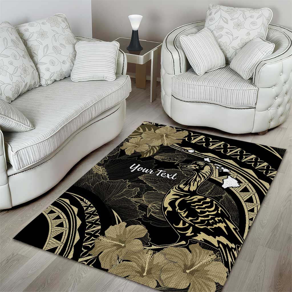 Personalised Hawaii Nene Goose Area Rug Hawaiian Map Hibiscus Polynesian Art - Beige